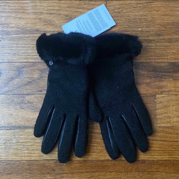 UGG Women’s Fabric and Leather Shorty Gloves - Picture 4 of 6